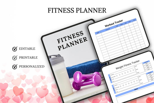 Editable Printable Fitness Planner Bundle | Workout & Wellness Tracker | Digital Health Journal Template for Goals