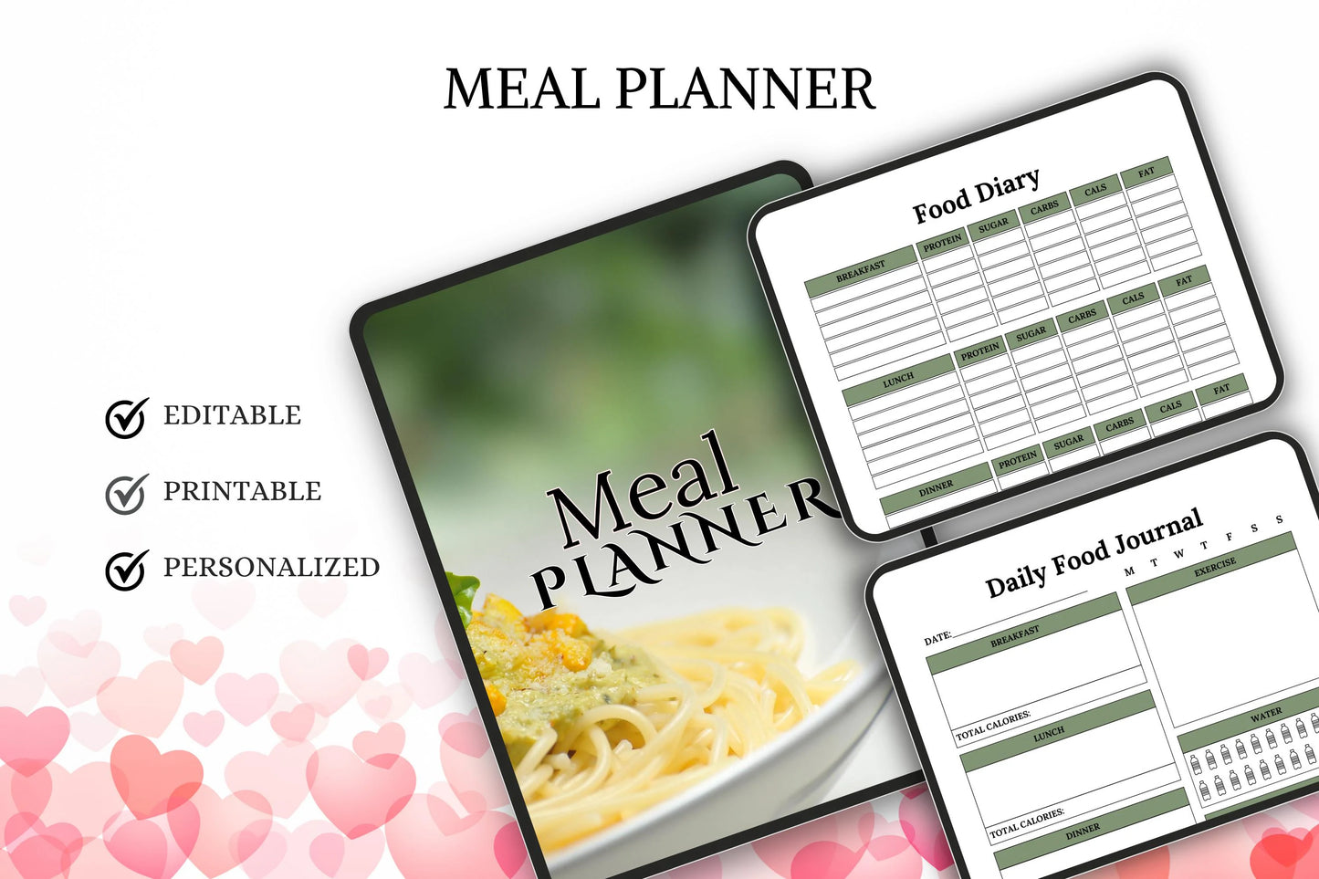 Editable Printable Meal Planner Bundle | Weekly Menu & Grocery List | Digital Meal Planning Organizer Template