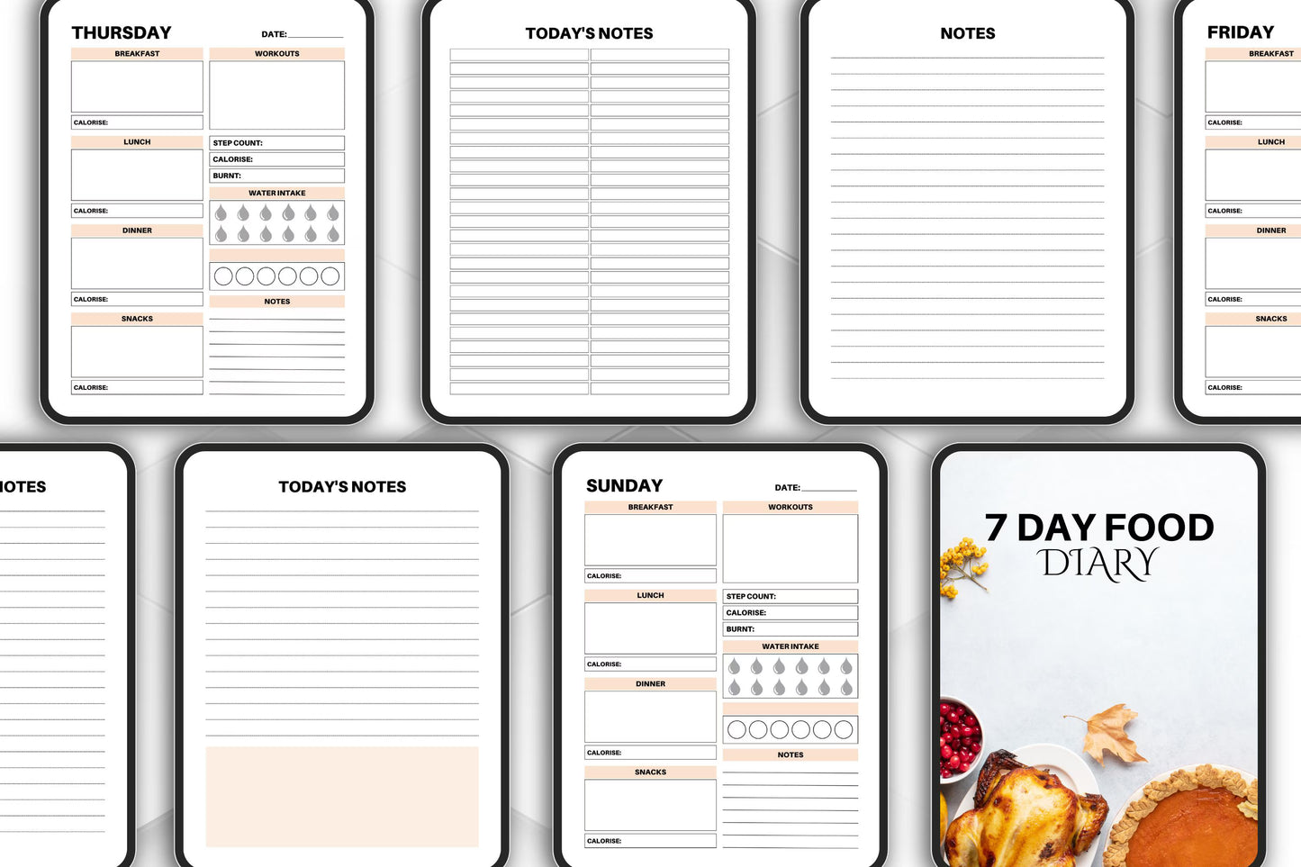 7 Day Food Diary: Printable Meal Planner (Editable PDF)