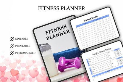 Editable Printable Fitness Planner Bundle | Workout & Wellness Tracker | Digital Health Journal Template for Goals
