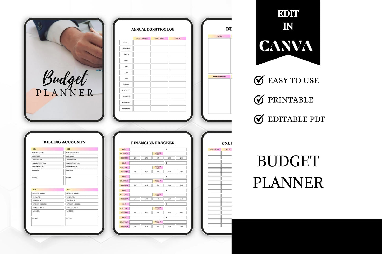 Budget Planner Bundle | Printable & Editable Finance Tracker | Monthly Expense Organizer Savings Planner Template