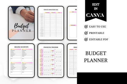 Budget Planner Bundle | Printable & Editable Finance Tracker | Monthly Expense Organizer Savings Planner Template