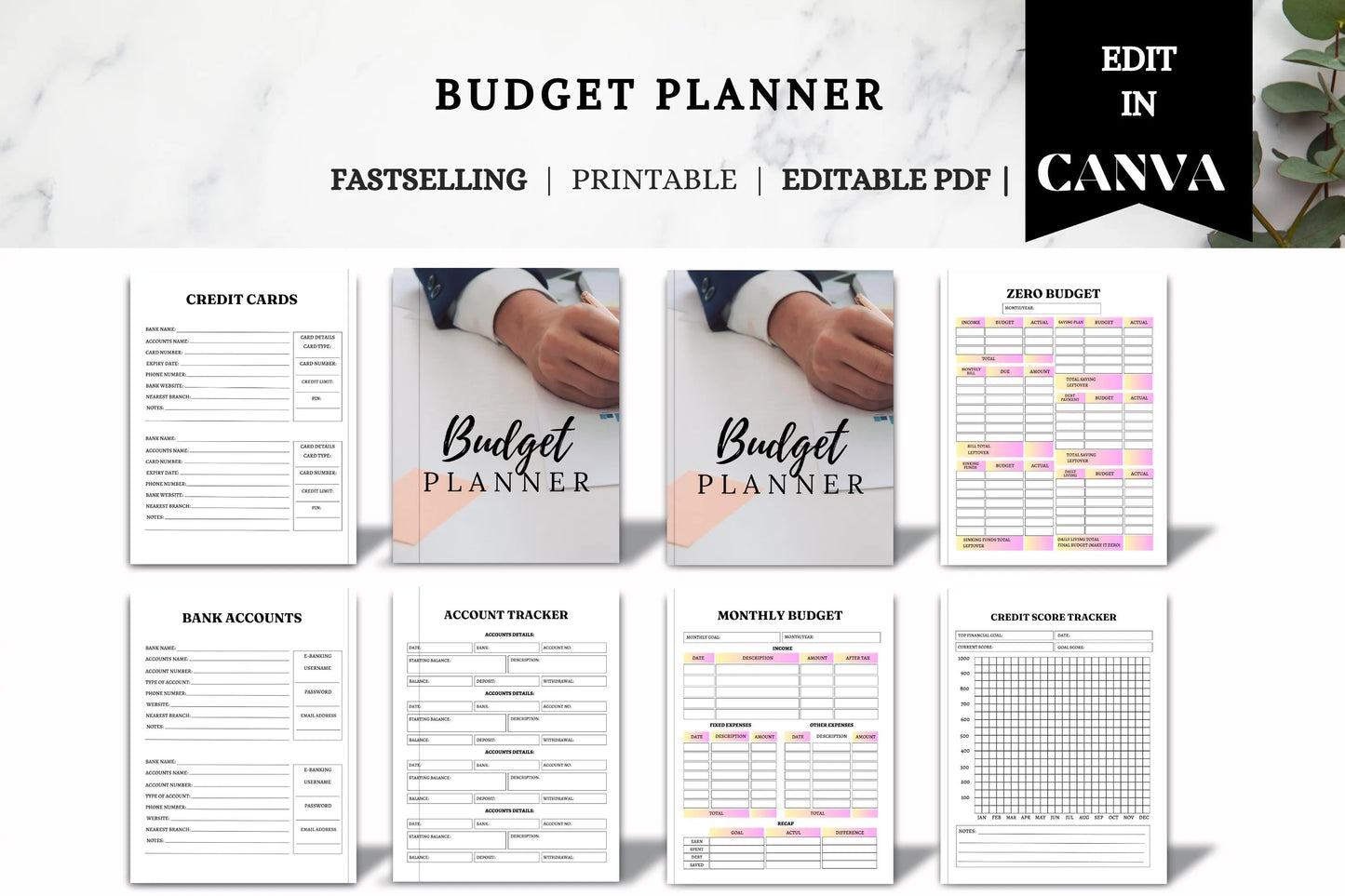 Budget Planner Bundle | Printable & Editable Finance Tracker | Monthly Expense Organizer Savings Planner Template