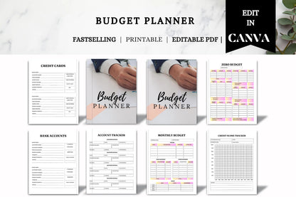 Budget Planner Bundle | Printable & Editable Finance Tracker | Monthly Expense Organizer Savings Planner Template