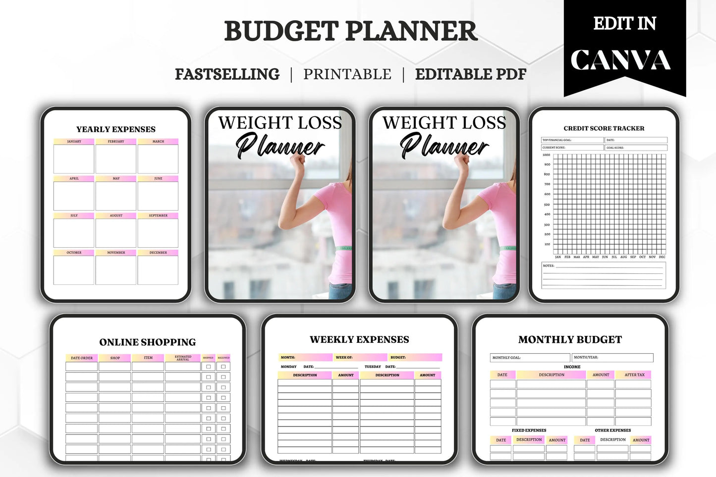 Budget Planner Bundle | Printable & Editable Finance Tracker | Monthly Expense Organizer Savings Planner Template