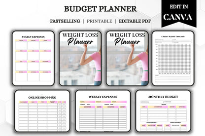 Budget Planner Bundle | Printable & Editable Finance Tracker | Monthly Expense Organizer Savings Planner Template