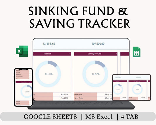 Sinking Funds & Savings Tracker Spreadsheet | Google Sheets Excel Budget Template | Finance Planner for Money Goals