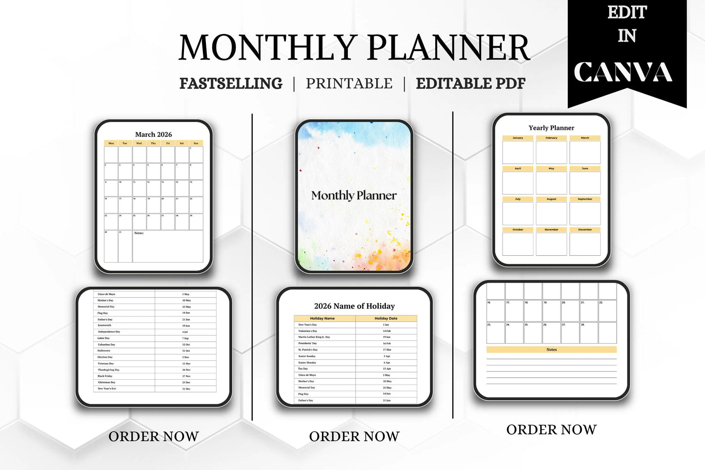 Editable Printable Monthly Planner Bundle | Undated Digital Planner | Productivity Organizer Template for Easy Planning