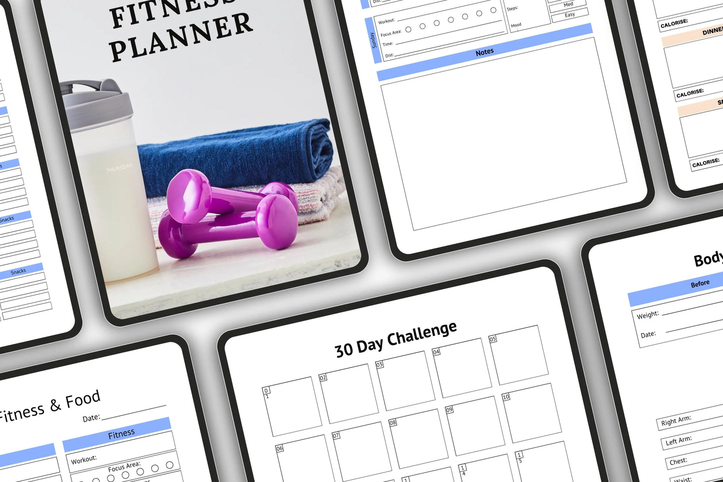 Editable Printable Fitness Planner Bundle | Workout & Wellness Tracker | Digital Health Journal Template for Goals