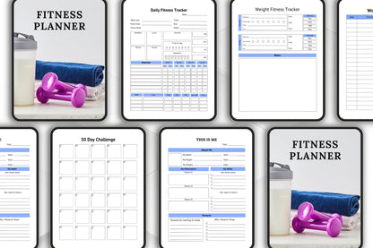 Editable Printable Fitness Planner Bundle | Workout & Wellness Tracker | Digital Health Journal Template for Goals