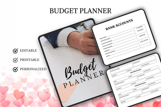 Budget Planner Bundle | Printable & Editable Finance Tracker | Monthly Expense Organizer Savings Planner Template