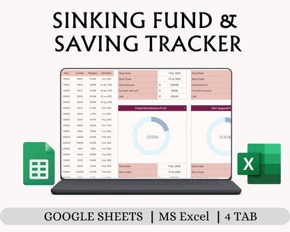 Sinking Funds & Savings Tracker Spreadsheet | Google Sheets Excel Budget Template | Finance Planner for Money Goals